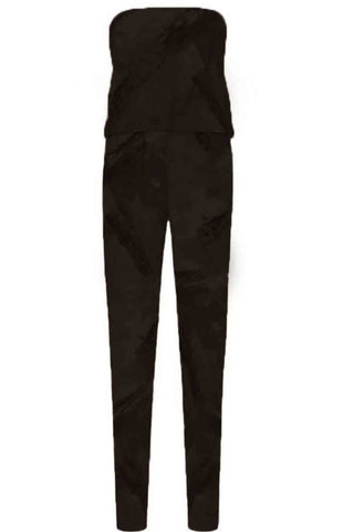 Kemerli Straplez Siyah Tulum