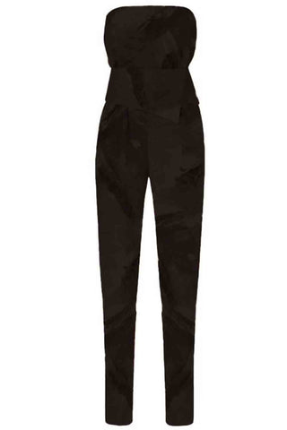 Kemerli Straplez Siyah Tulum