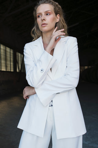 Blazer Garni Beyaz Ceket