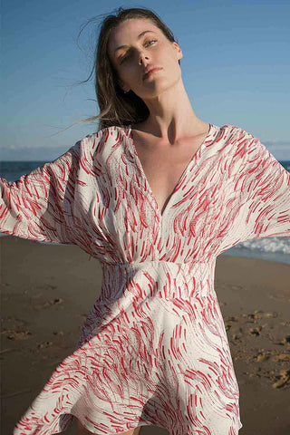 Sinem Babacan - Arkalı Önlü Giyilebilen Yarasa Kol Elbise Kırmızı 4