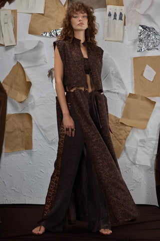 Moka tonlu çift taraflı giyilebilen crop kaftan yelek