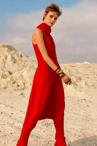 Sinem Babacan - Multifonksiyonel Dekolteli 4 in 1 Şalvar Tulum Kırmızı 1