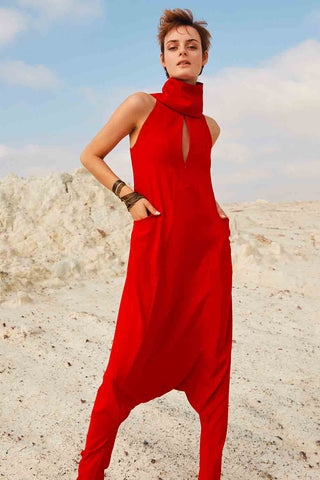 Sinem Babacan - Multifonksiyonel Dekolteli 4 in 1 Şalvar Tulum Kırmızı 2