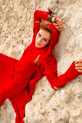 Sinem Babacan - Multifonksiyonel Dekolteli 4 in 1 Şalvar Tulum Kırmızı 4