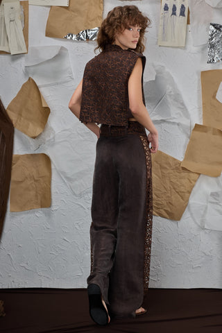 Sinem Babacan Untamed kahve çift tarafli crop kaftan yelek