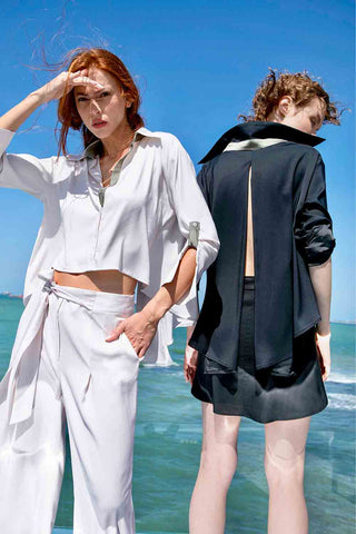 Sinem Babacan - Sırt Dekolteli Crop Gömlek Ekru 2