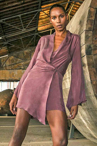 Sinem Babacan - Vegan Kısa Kruvaze Elbise Bordo 1