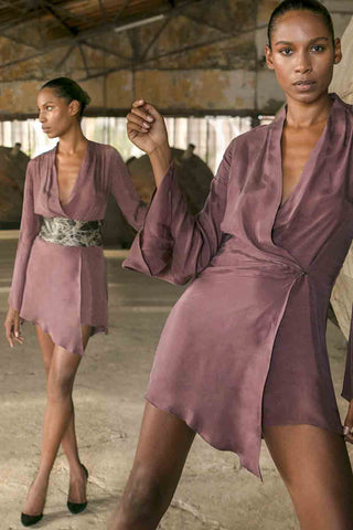 Sinem Babacan - Vegan Kısa Kruvaze Elbise Bordo 2