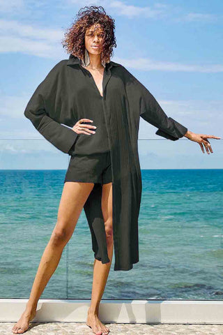 Sinem Babacan - Yarasa Kol Midi Kimono Gömlek Elbise 3 in 1 Siyah 2