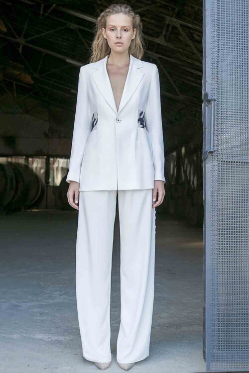 Kapüşonlu Çıkartılabilir Garnili Blazer Ceket Beyaz 5