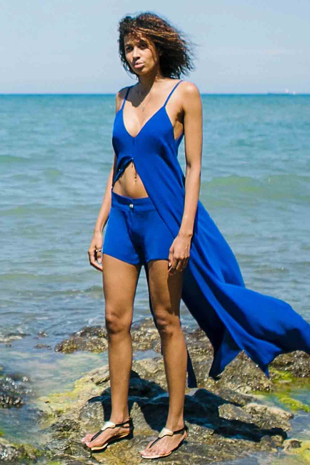 Sinem Babacan - Multifonksiyonel Askılı Tunik Elbise 2in1 Saks Mavisi 6