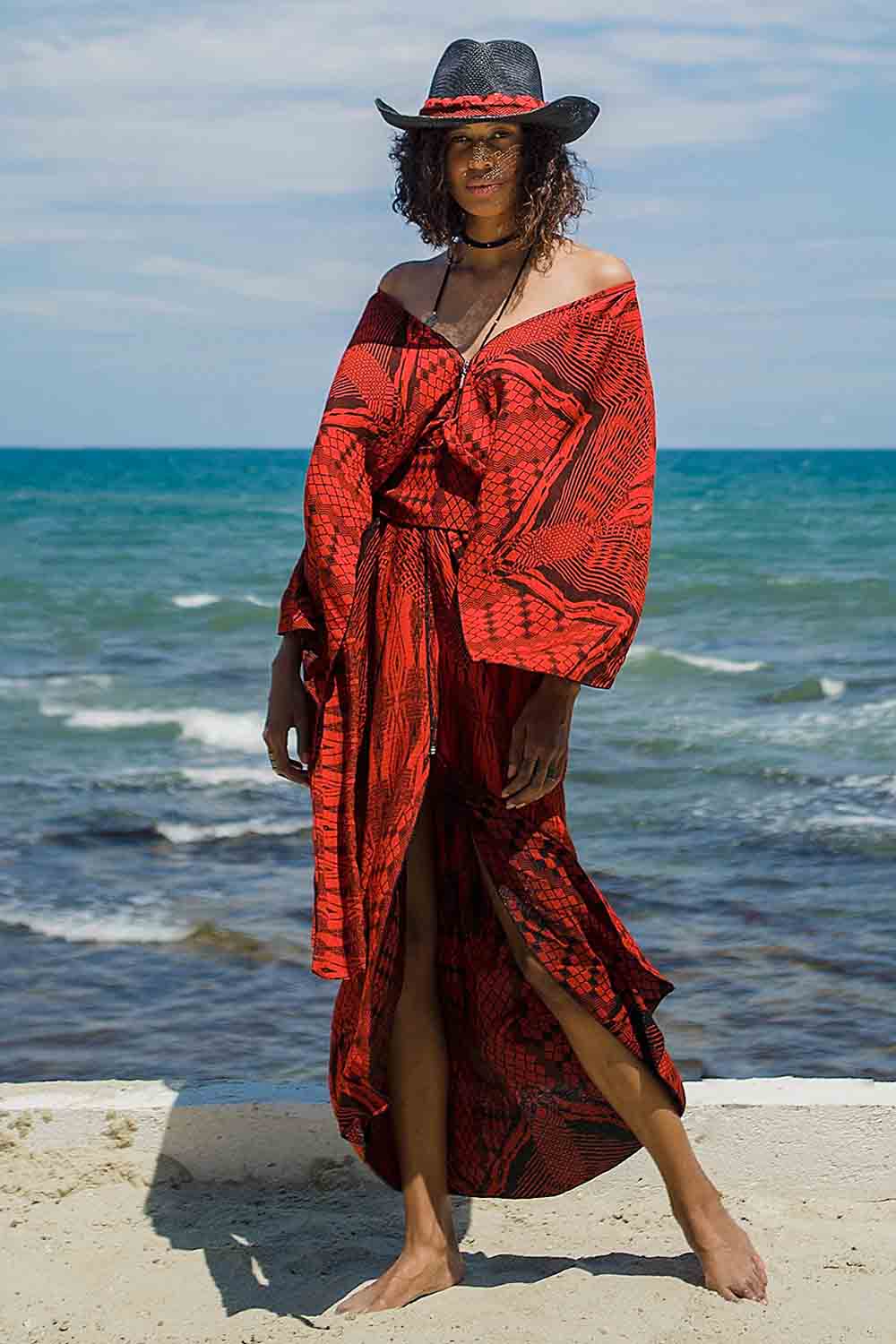 Sinem Babacan - Multifonksiyonel Kimono Elbise 3in1 Kırmızı 4