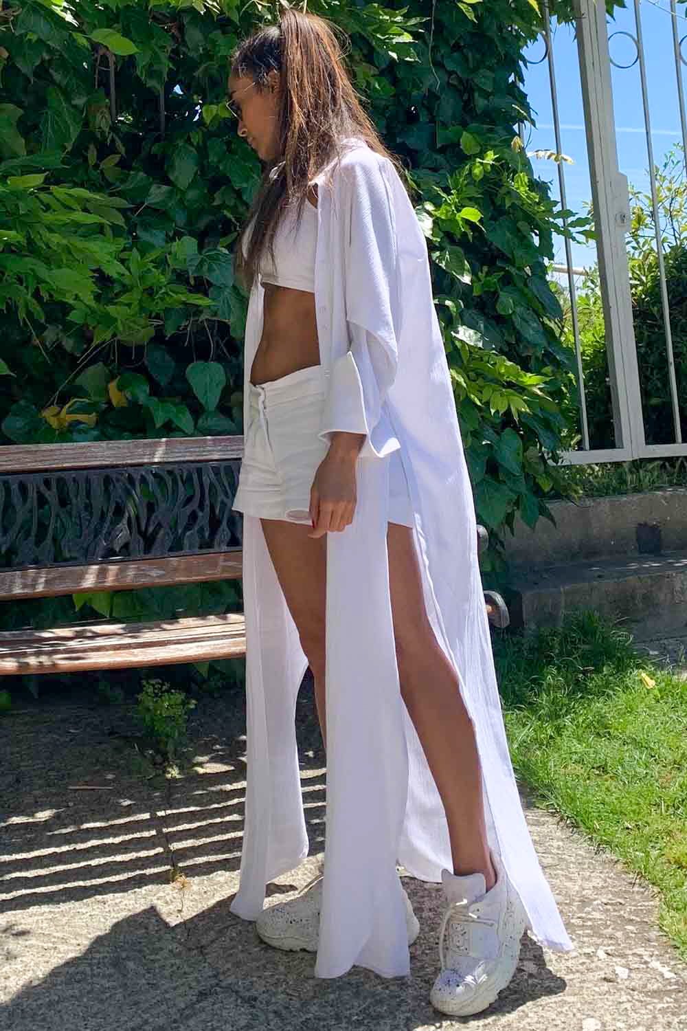 Sinem Babacan - Yarasa Kol Uzun Kimono Gömlek Elbise 3 in 1 Beyaz 2